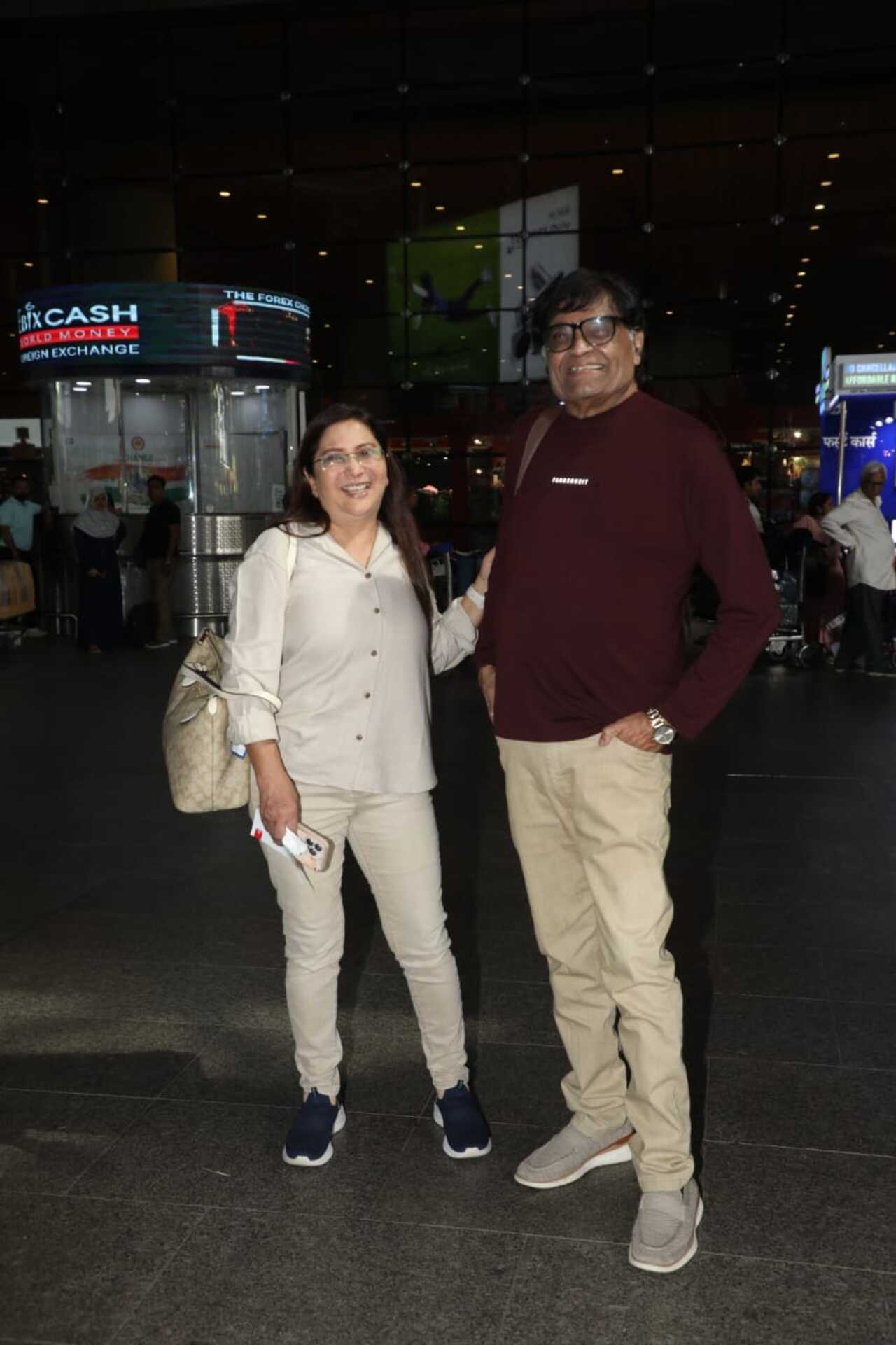 Veteran actor Ashok Saraf was spotted with his wife Nivedita Joshi Saraf after his Cannes debut. The couple smiled warmly while posing together at the airport.